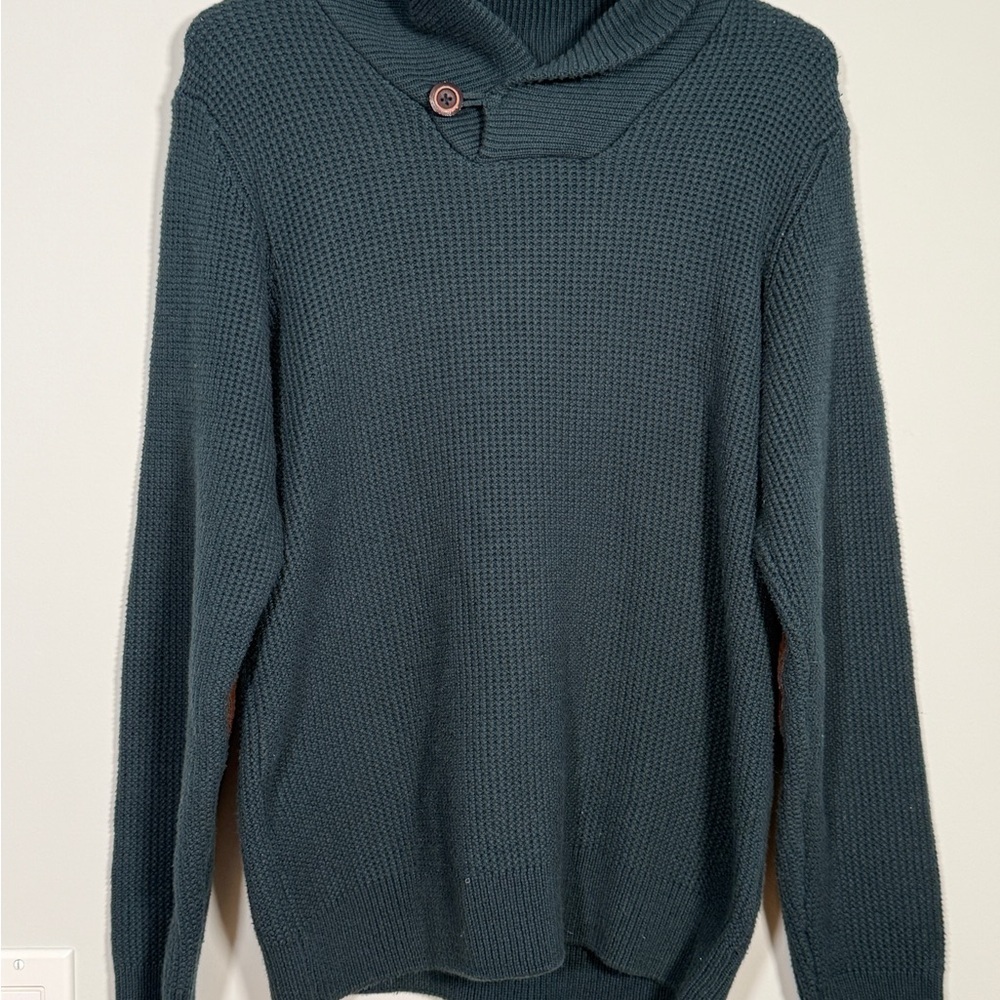 👨‍🏫 Daniel Bishop Shawl Collar‎ Sweater Men's Medium Elbow Patches Waffle Knit